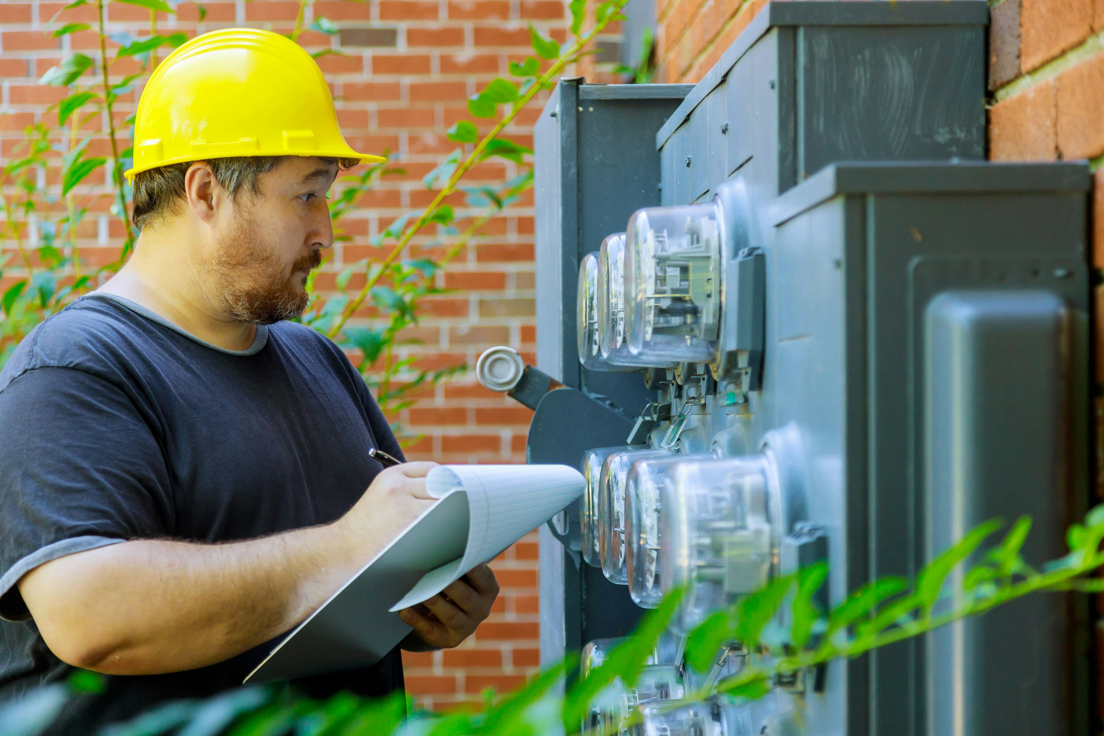 Image of a utility worker inspecting an electric meter